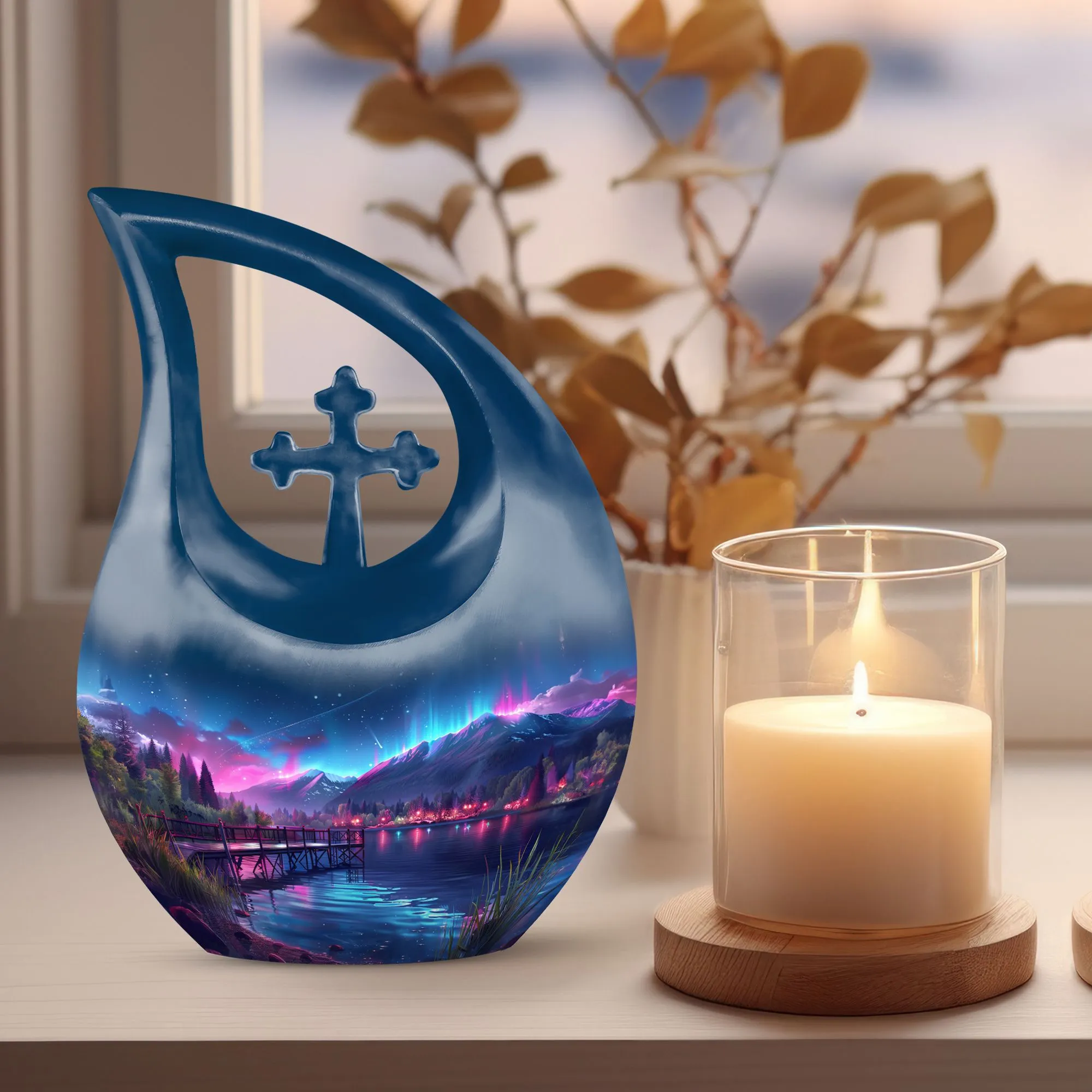 Aurora Borealis Metal Memorial Cremation Urn For Ashes