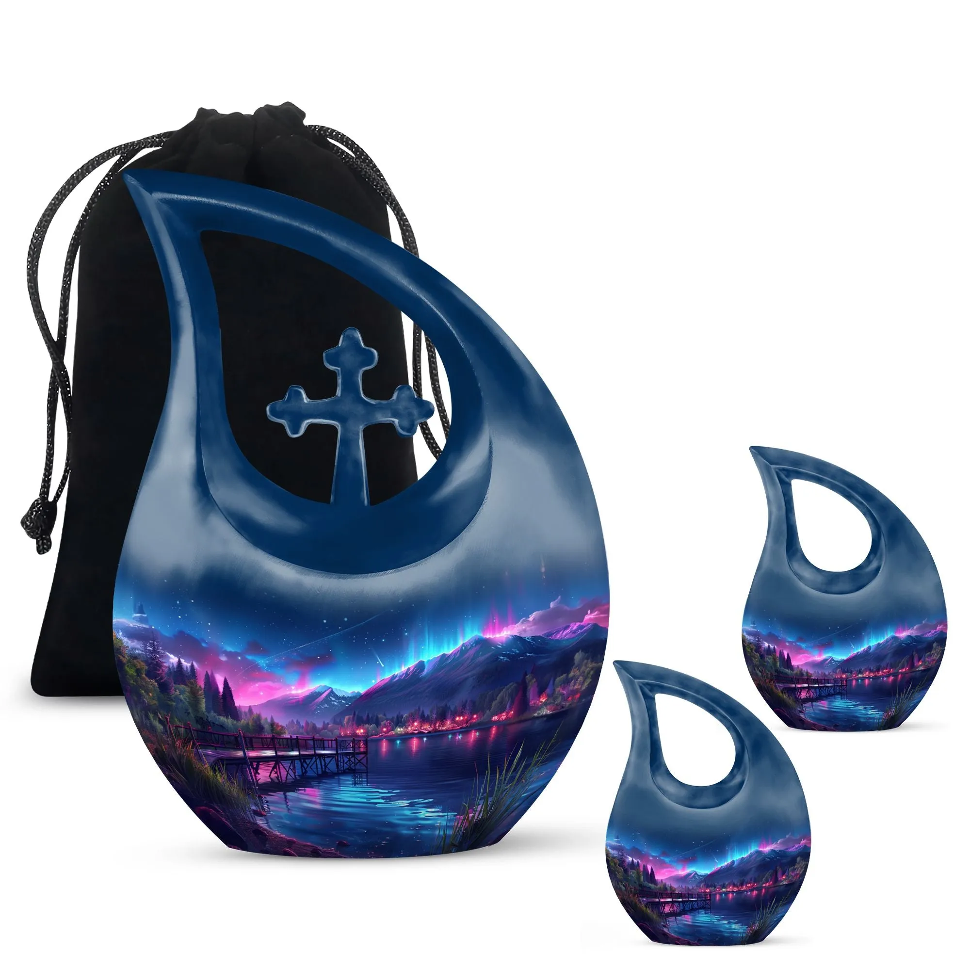 Aurora Borealis Metal Memorial Cremation Urn For Ashes