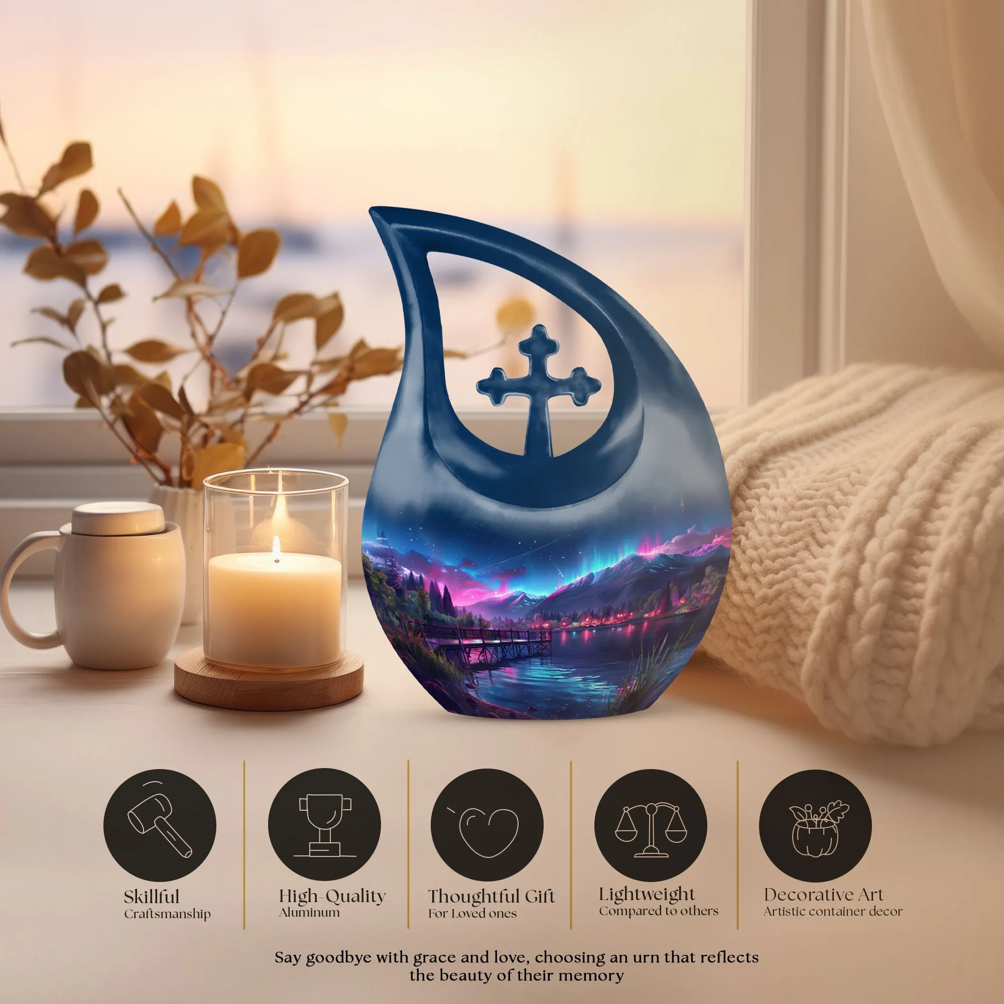 Aurora Borealis Metal Memorial Cremation Urn For Ashes