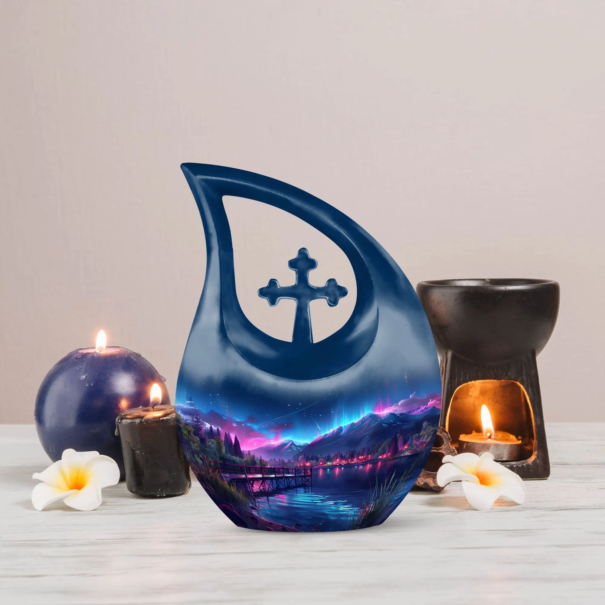 Aurora Borealis Metal Memorial Cremation Urn For Ashes