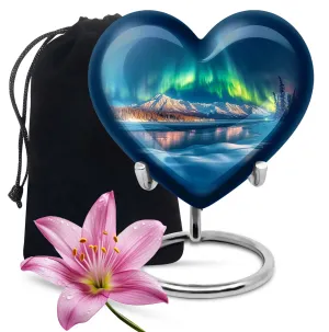Aurora Borealis Reflection: Heart Themed Large Memorial Urn