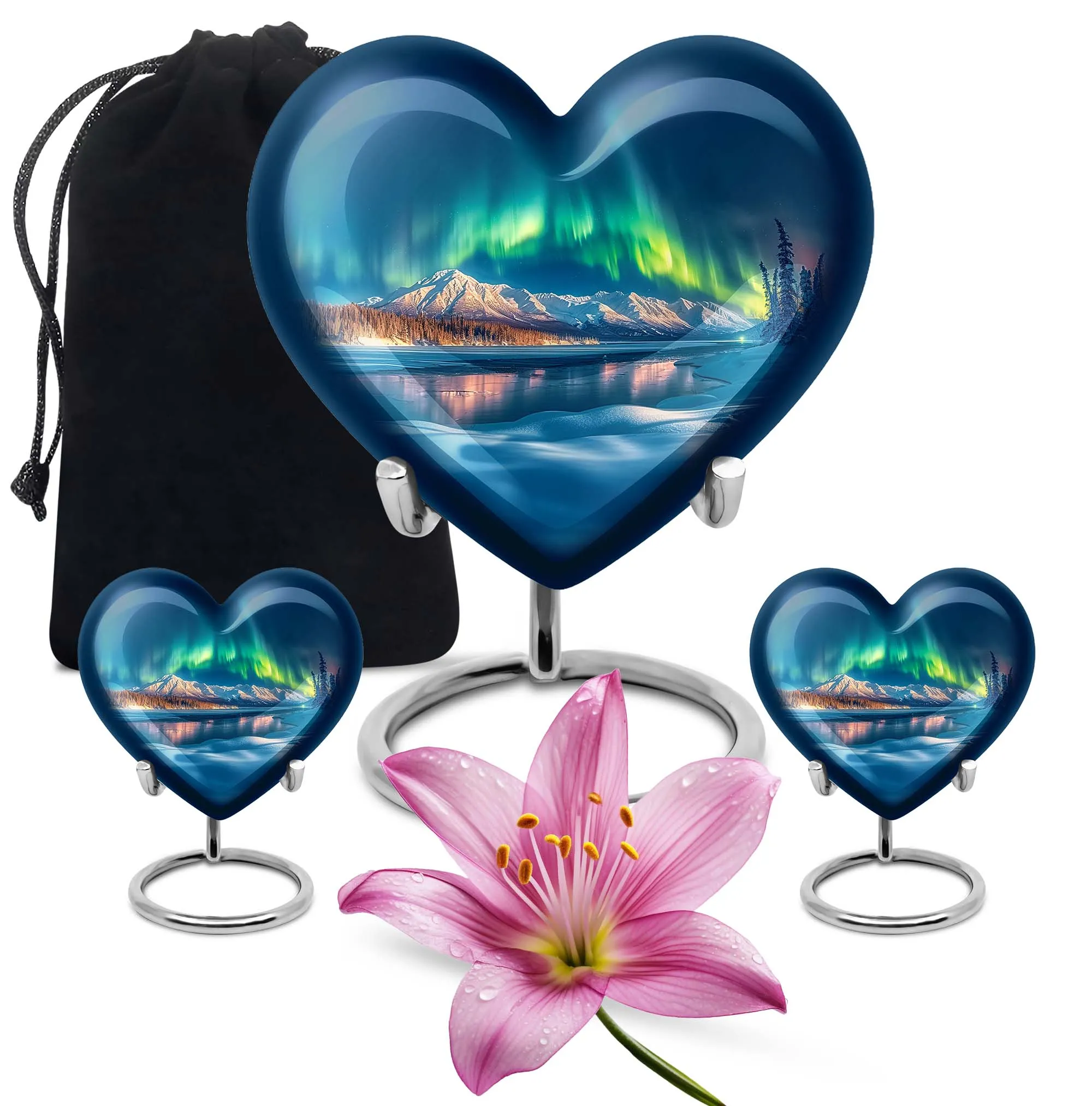 Aurora Borealis Reflection: Heart Themed Large Memorial Urn