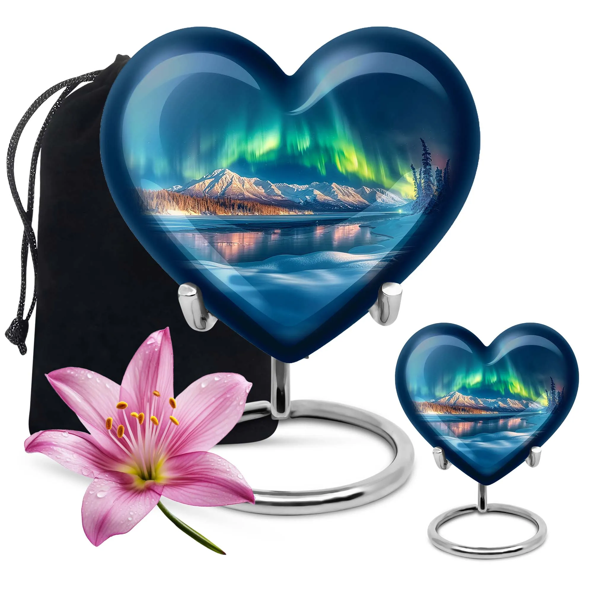 Aurora Borealis Reflection: Heart Themed Large Memorial Urn