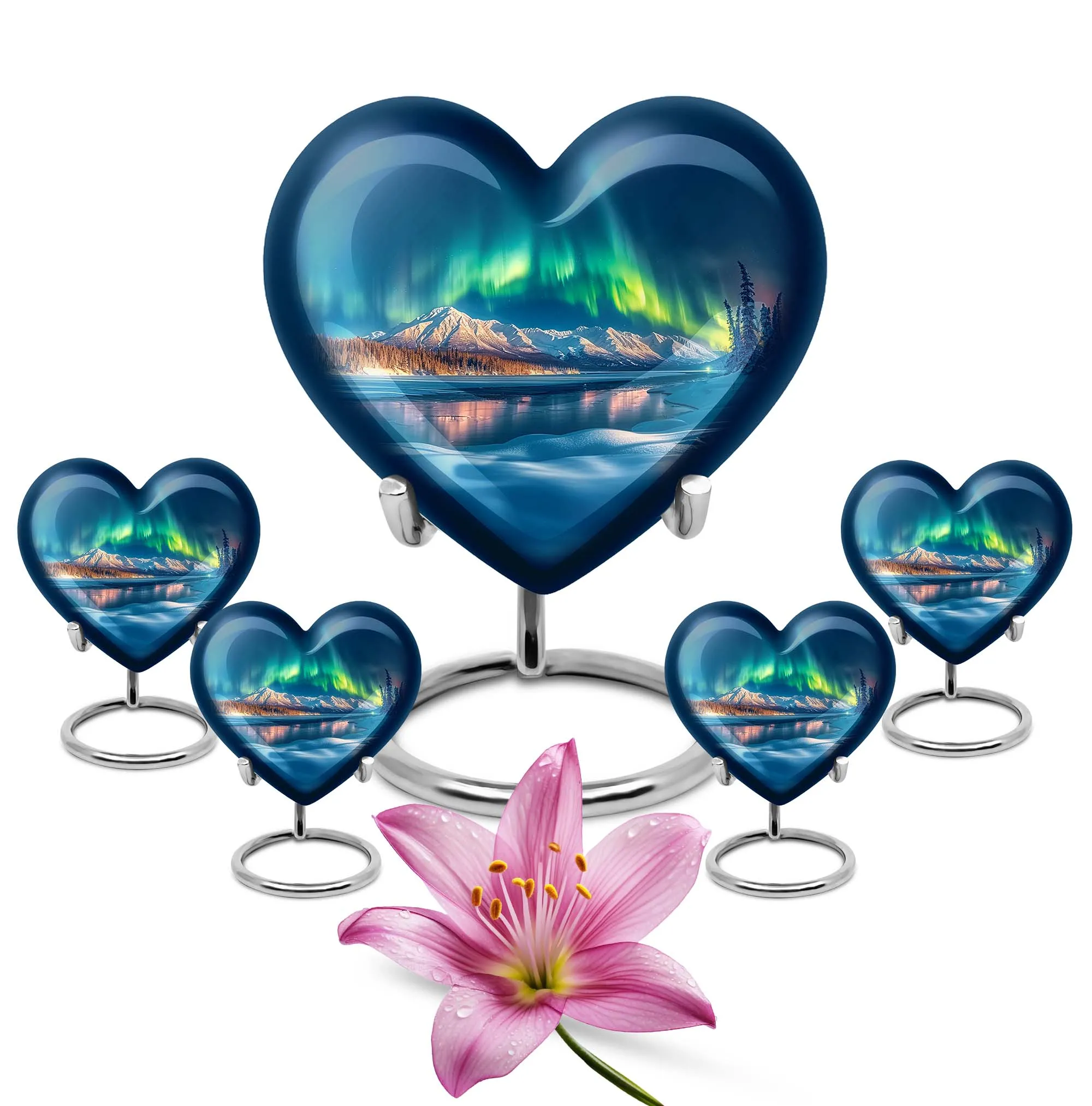 Aurora Borealis Reflection: Heart Themed Large Memorial Urn