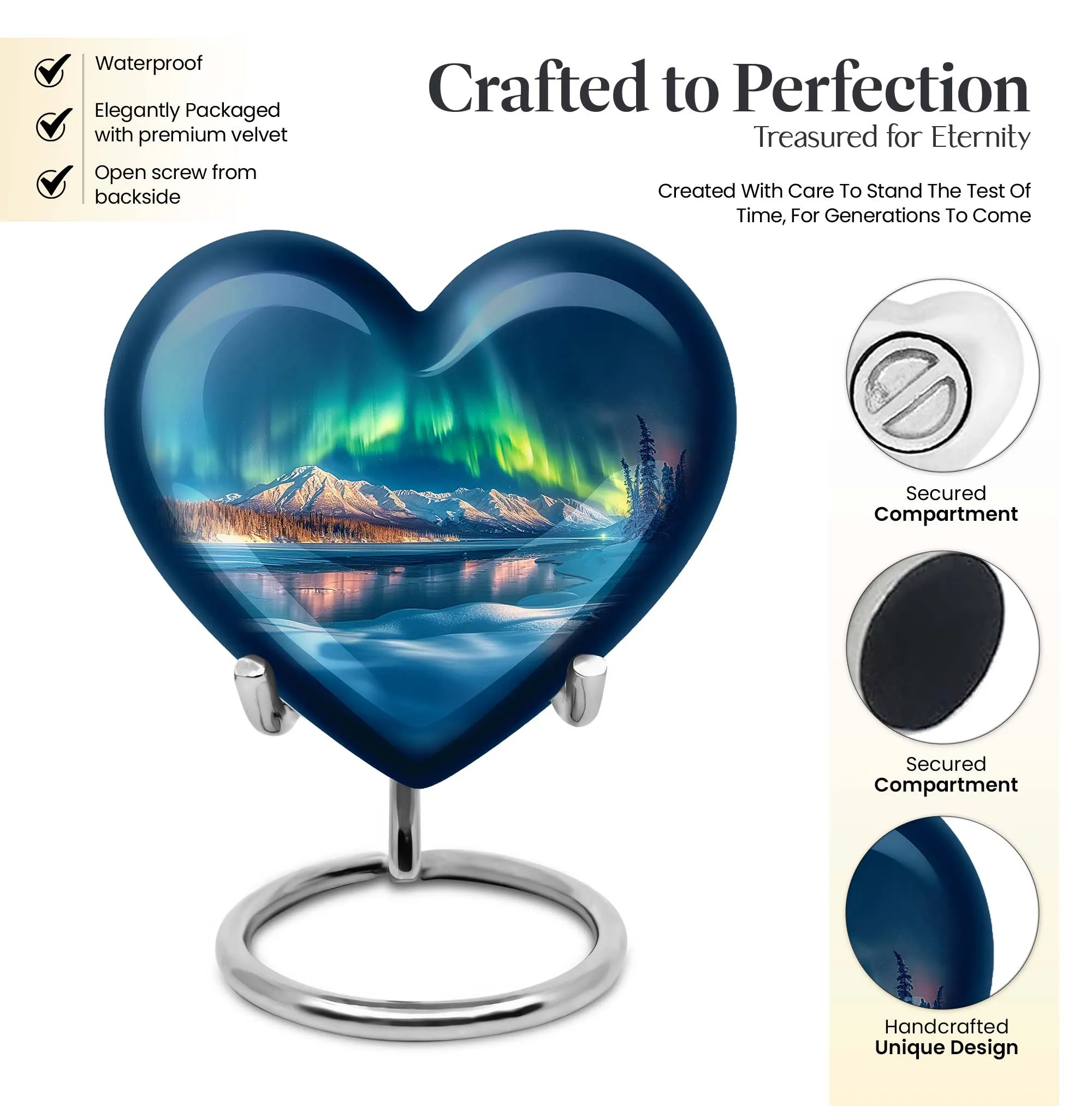 Aurora Borealis Reflection: Heart Themed Large Memorial Urn