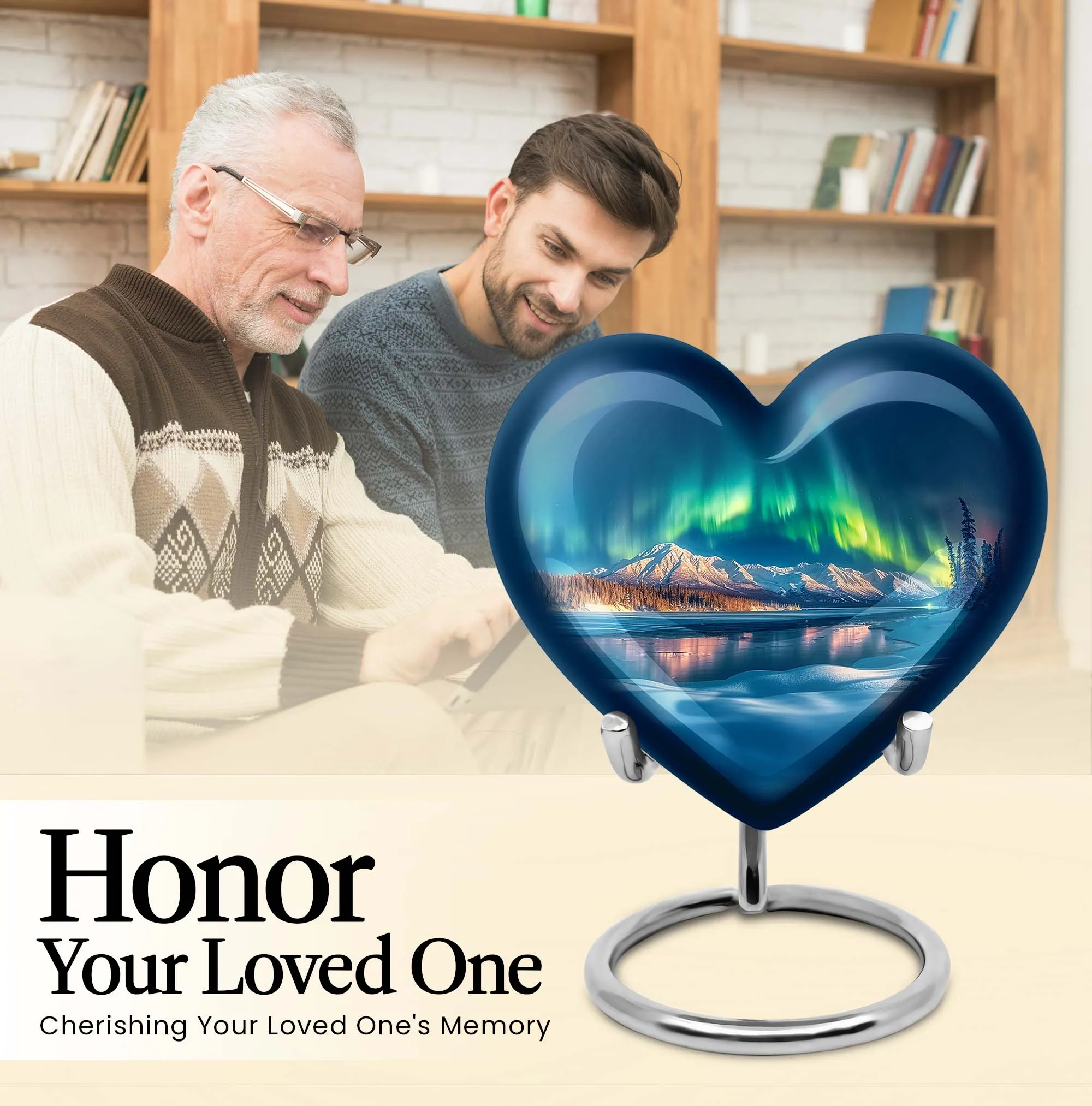 Aurora Borealis Reflection: Heart Themed Large Memorial Urn