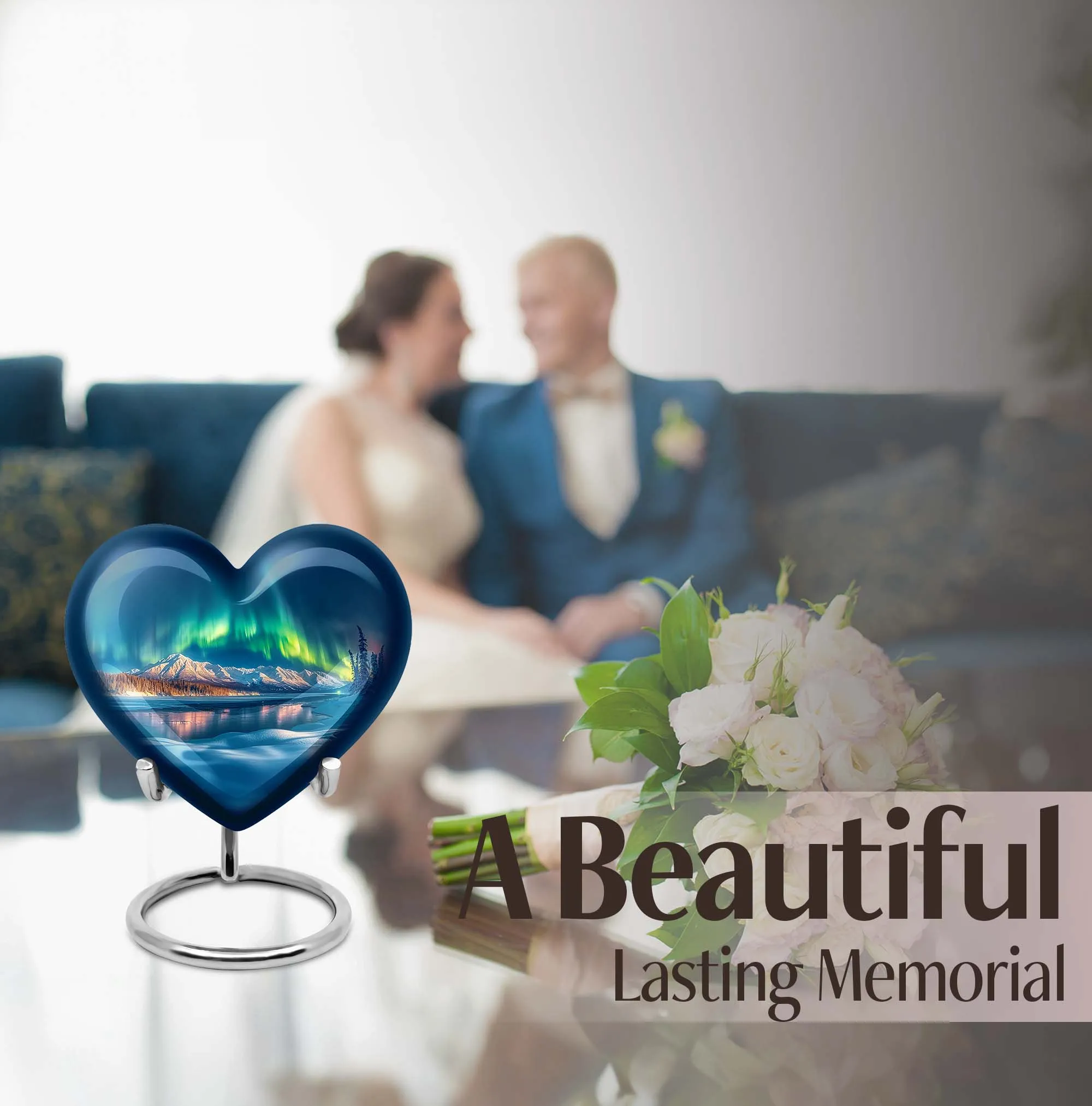Aurora Borealis Reflection: Heart Themed Large Memorial Urn