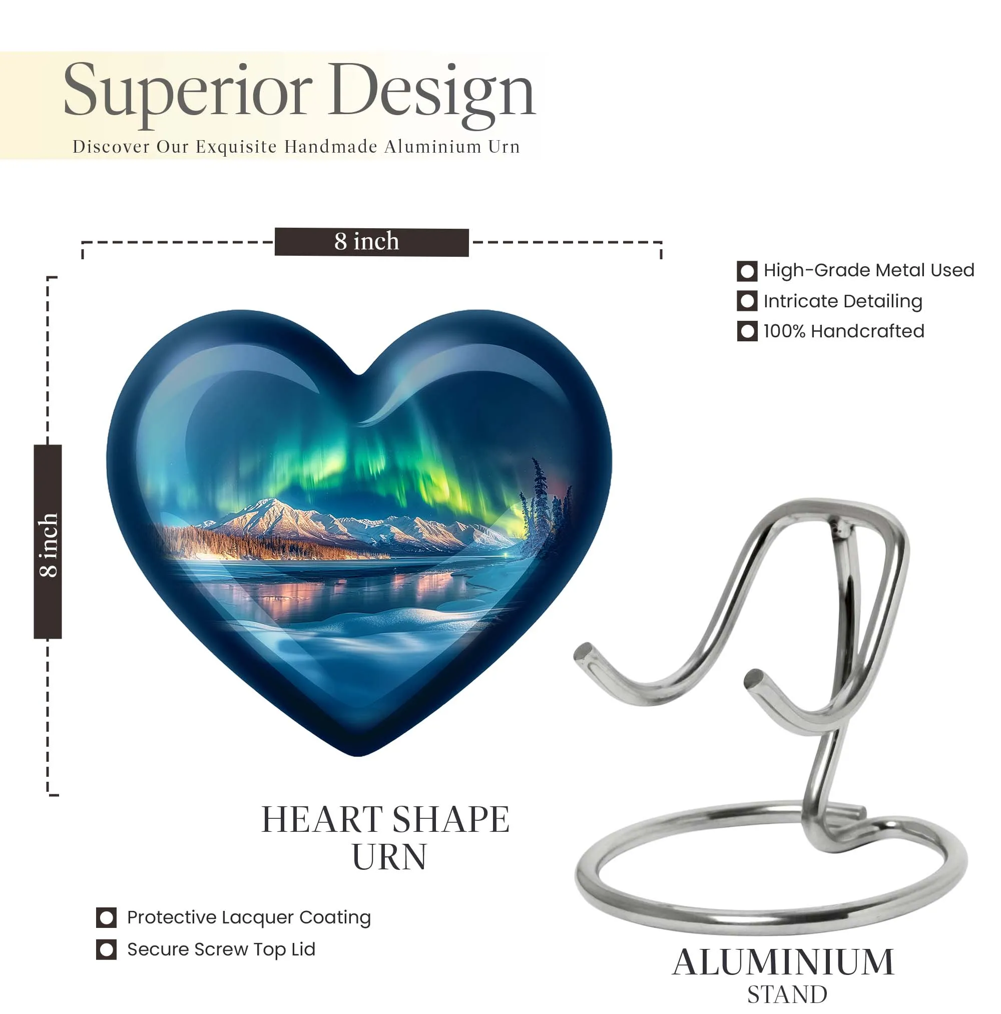 Aurora Borealis Reflection: Heart Themed Large Memorial Urn