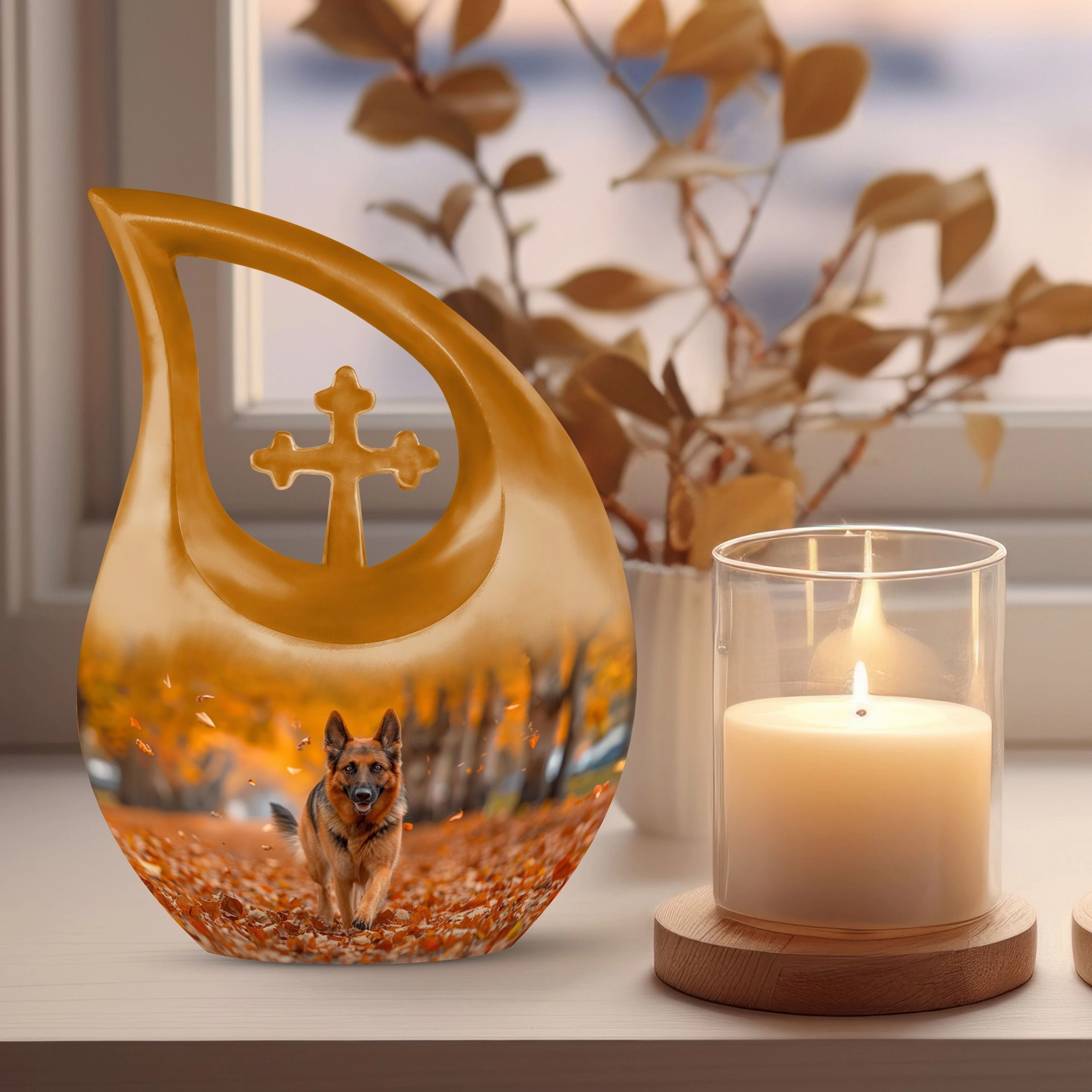 Autumn Canine Stroll Biodegradable Memorial Cremation Urn