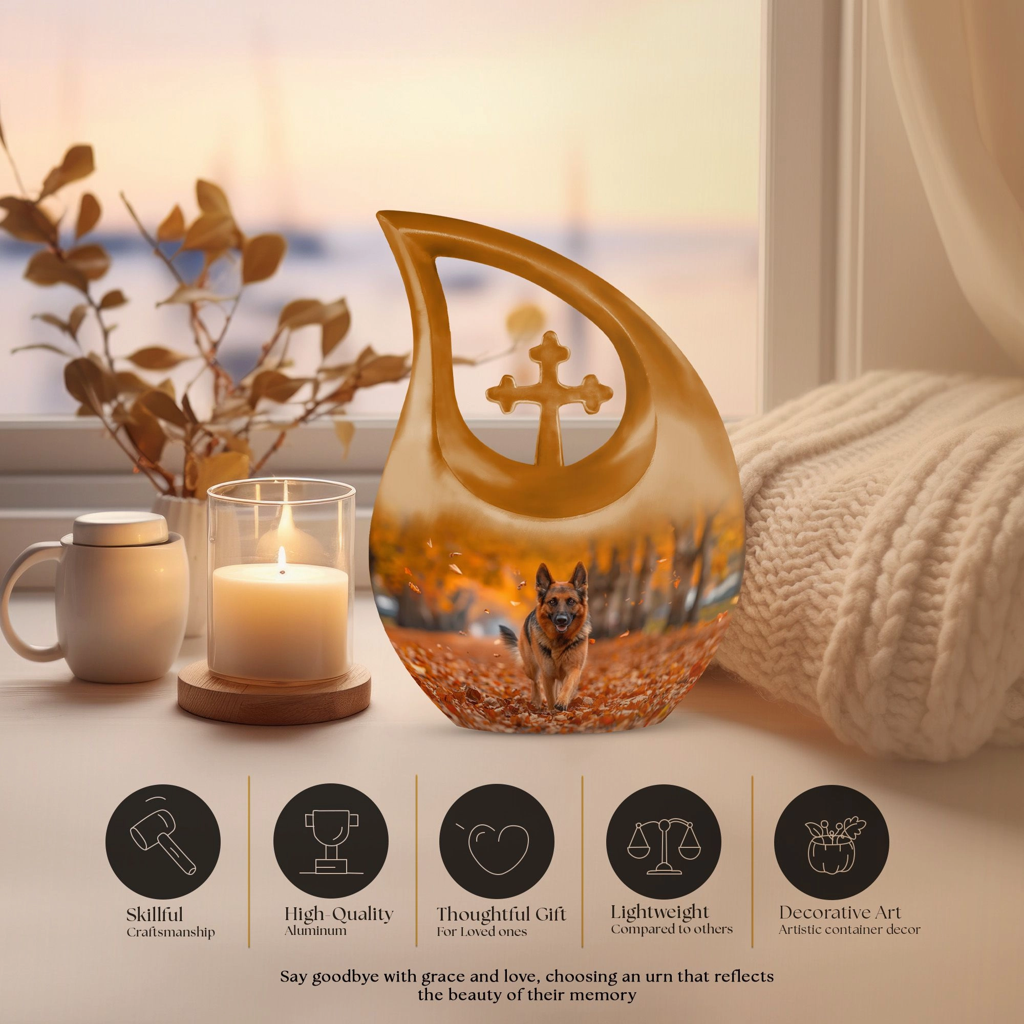 Autumn Canine Stroll Biodegradable Memorial Cremation Urn