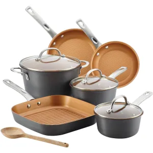 Ayesha Curry Hard Anodized Aluminum 10 Pcs Cookware Set, Gray Copper