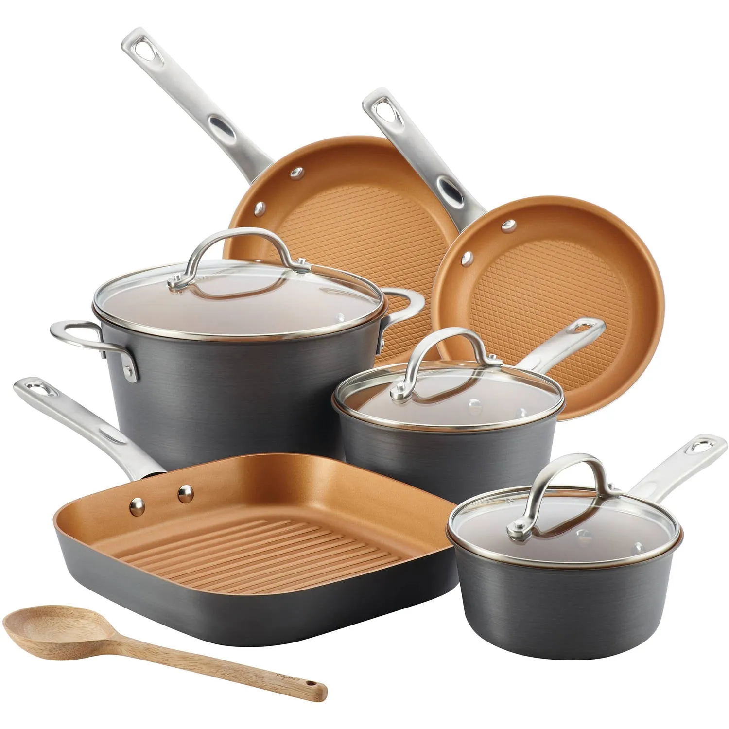 Ayesha Curry Hard Anodized Aluminum 10 Pcs Cookware Set, Gray Copper