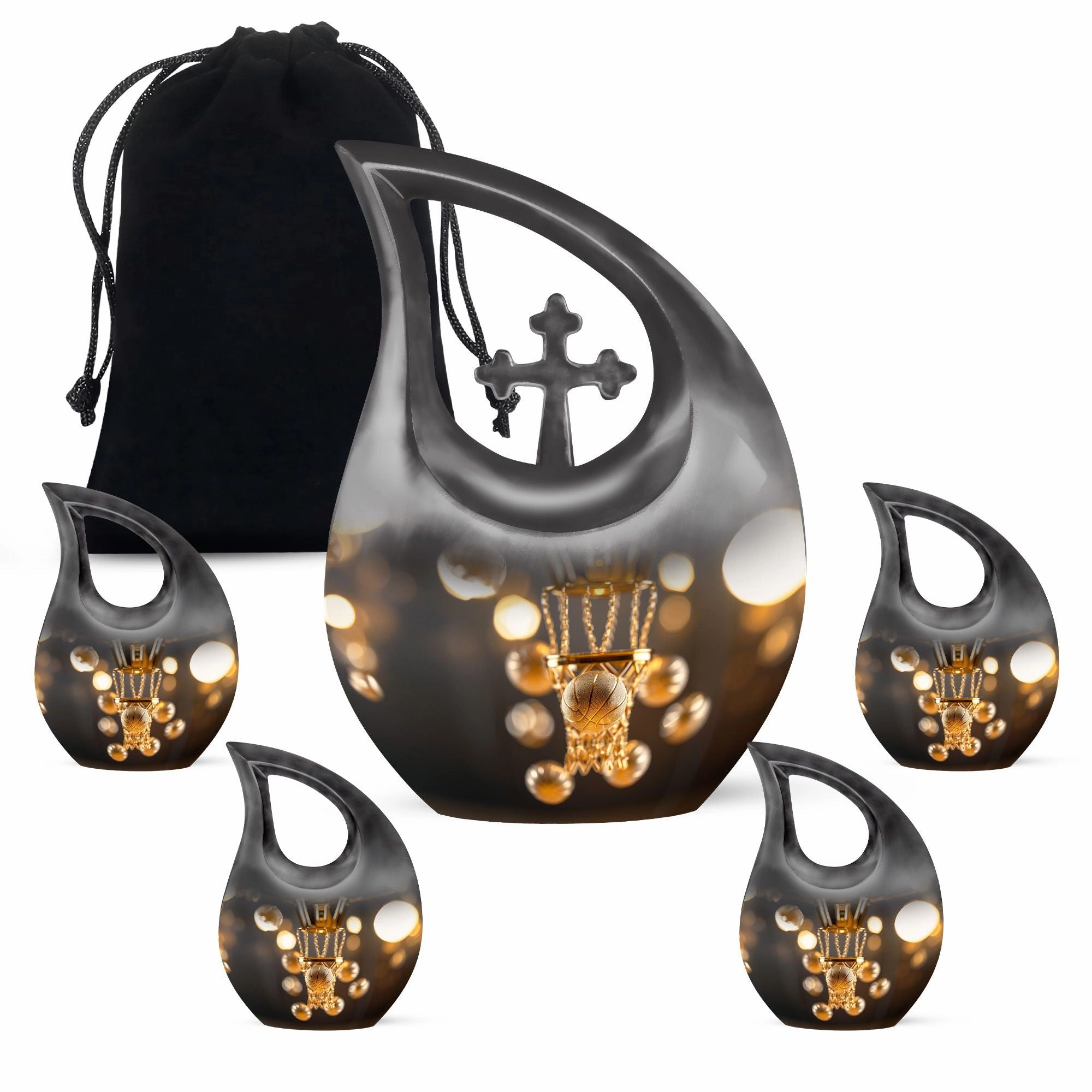 Basketball Urn With Cross Drop: Large Capacity Cremation Boxes for Adults