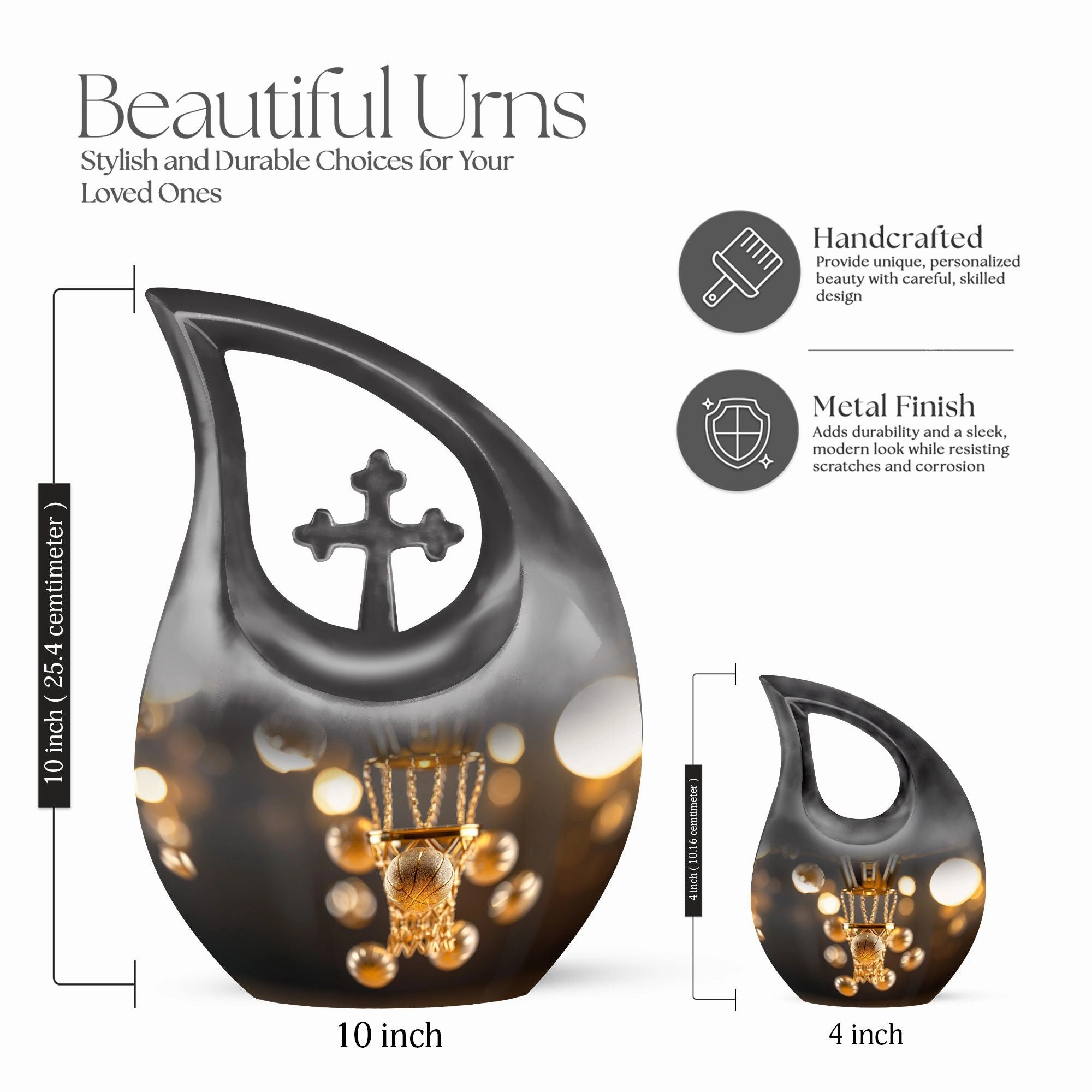 Basketball Urn With Cross Drop: Large Capacity Cremation Boxes for Adults