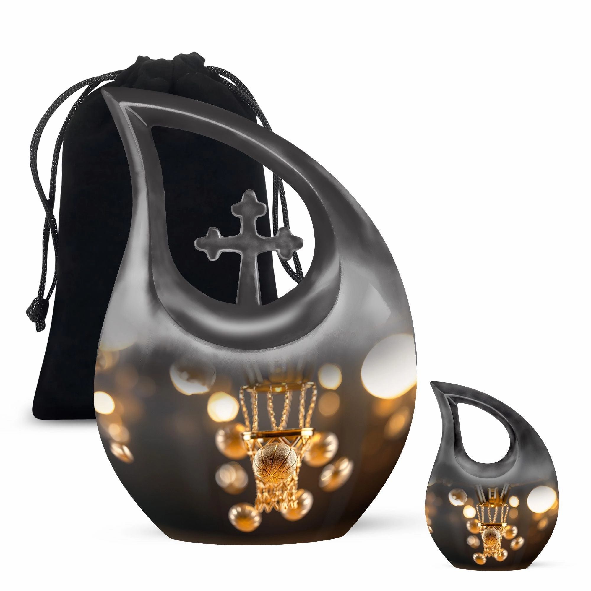 Basketball Urn With Cross Drop: Large Capacity Cremation Boxes for Adults