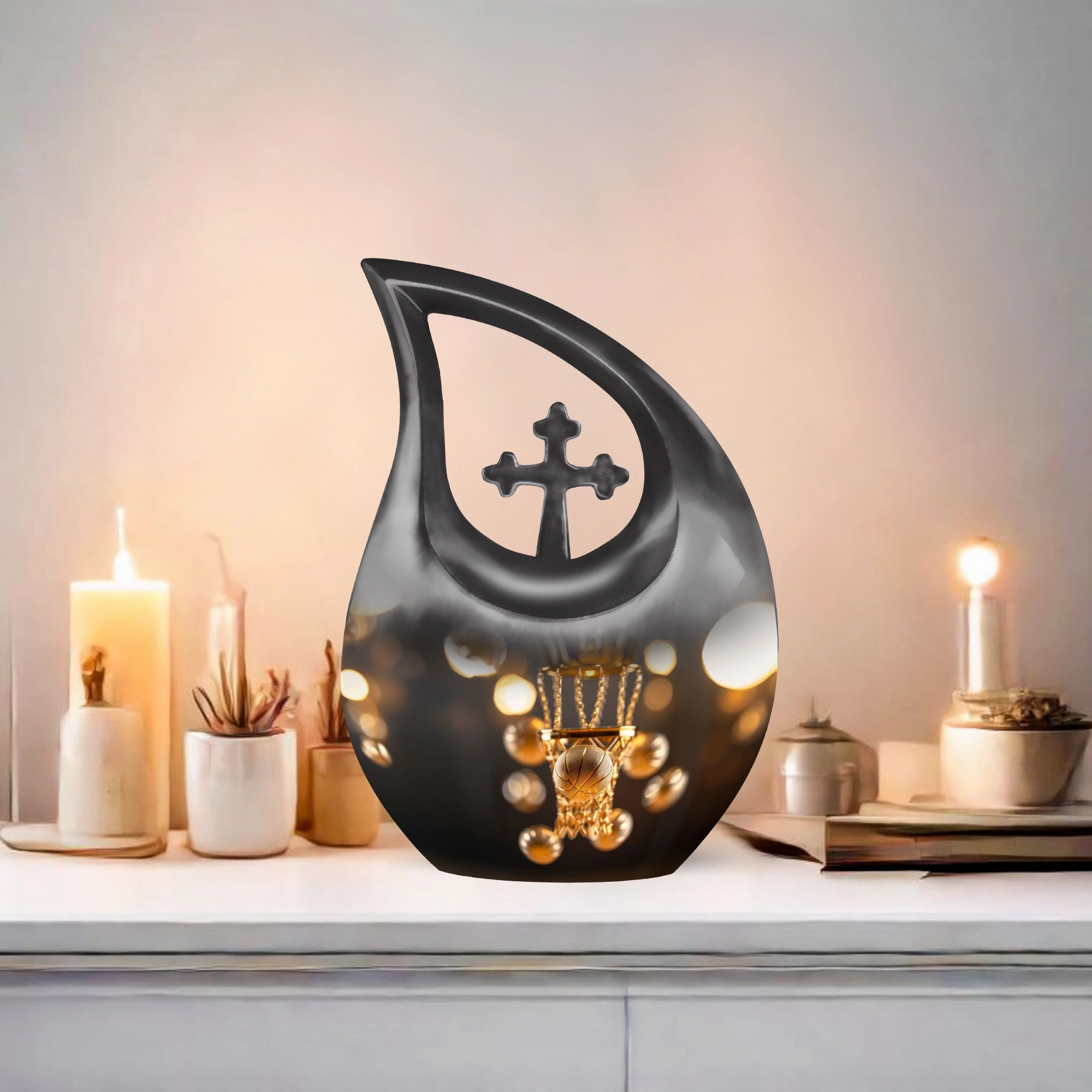 Basketball Urn With Cross Drop: Large Capacity Cremation Boxes for Adults