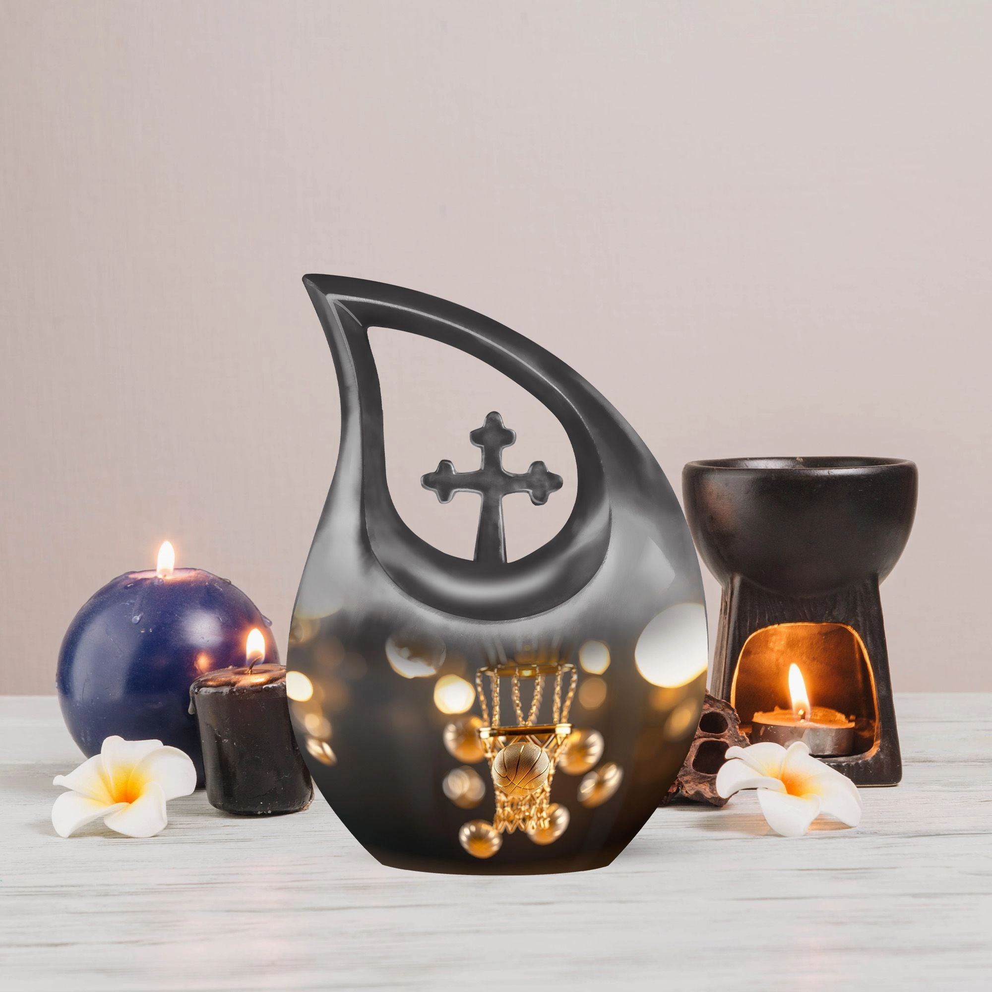 Basketball Urn With Cross Drop: Large Capacity Cremation Boxes for Adults