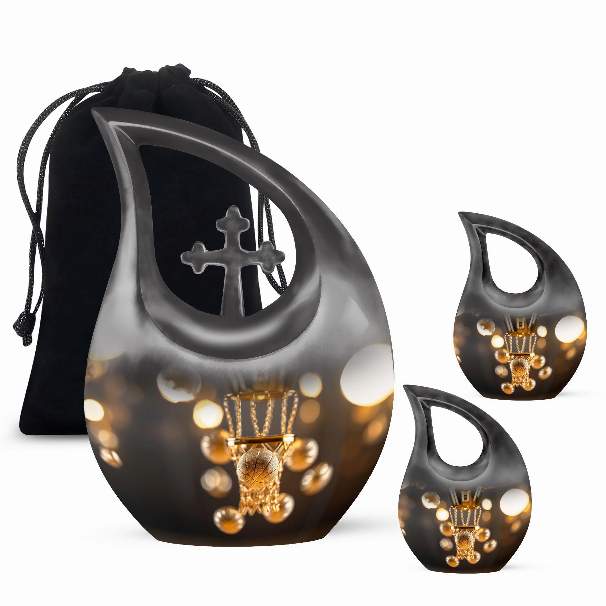 Basketball Urn With Cross Drop: Large Capacity Cremation Boxes for Adults