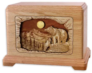 Bear Cremation Urn with Wood Inlay Art