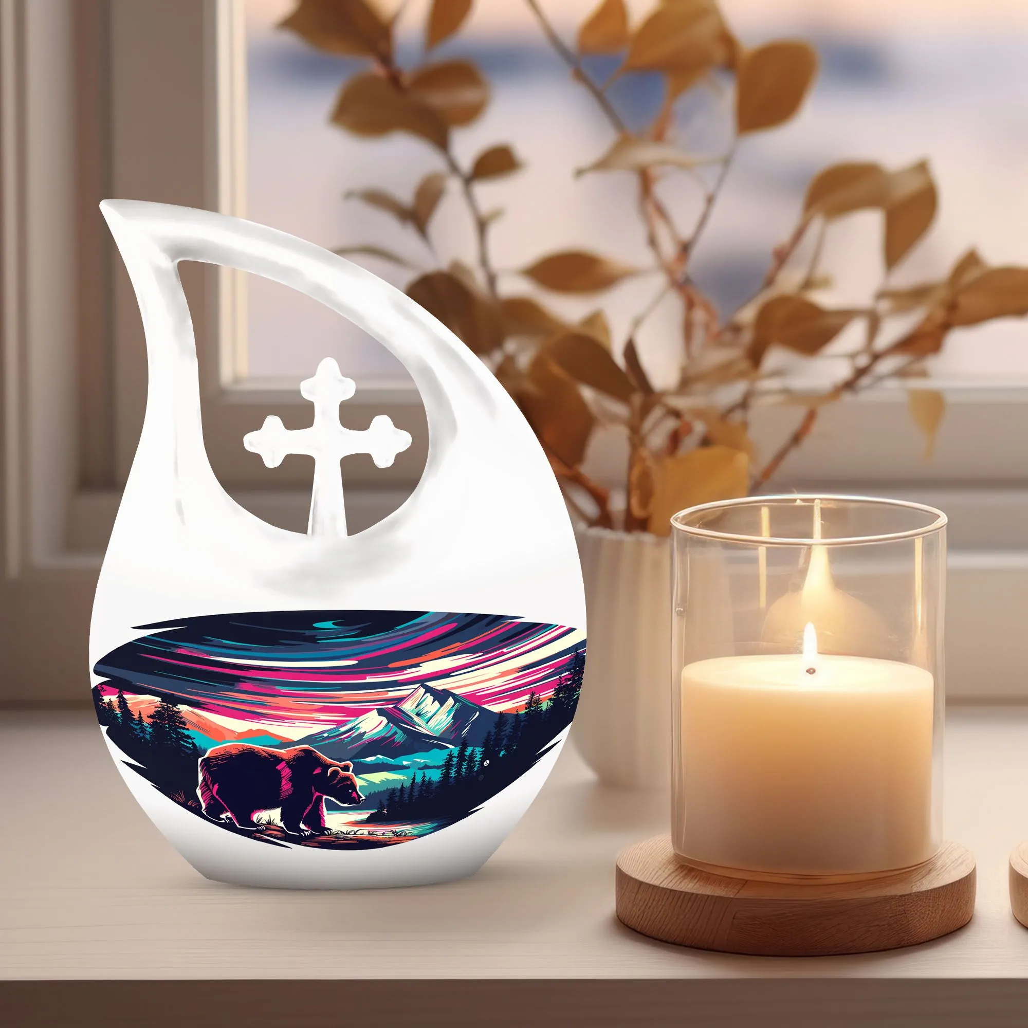 Bear Embellish Souvenir Cremation Urn For Human Ashes