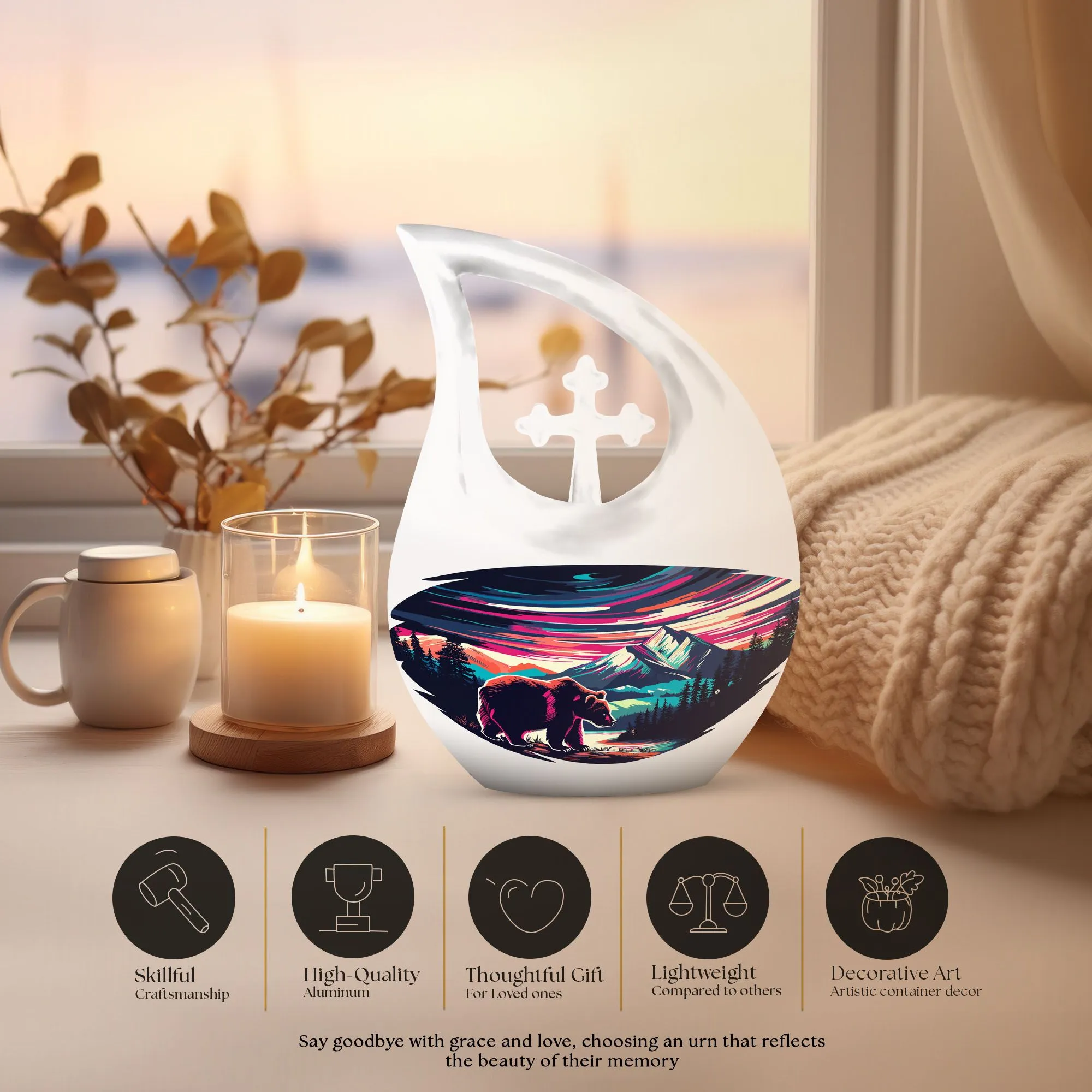 Bear Embellish Souvenir Cremation Urn For Human Ashes