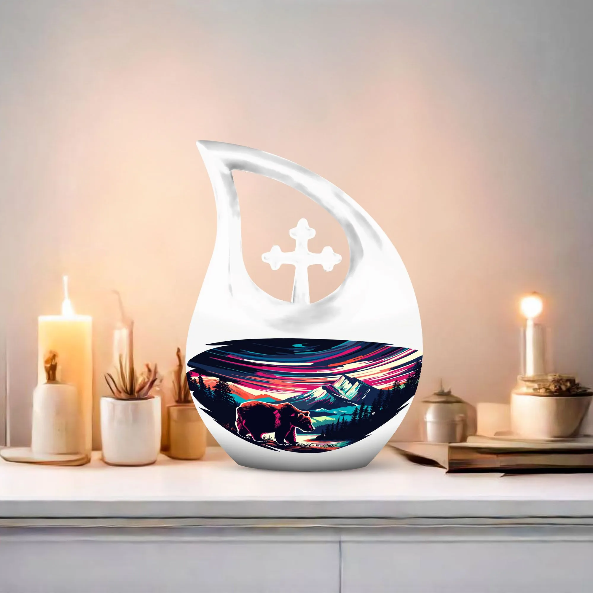 Bear Embellish Souvenir Cremation Urn For Human Ashes