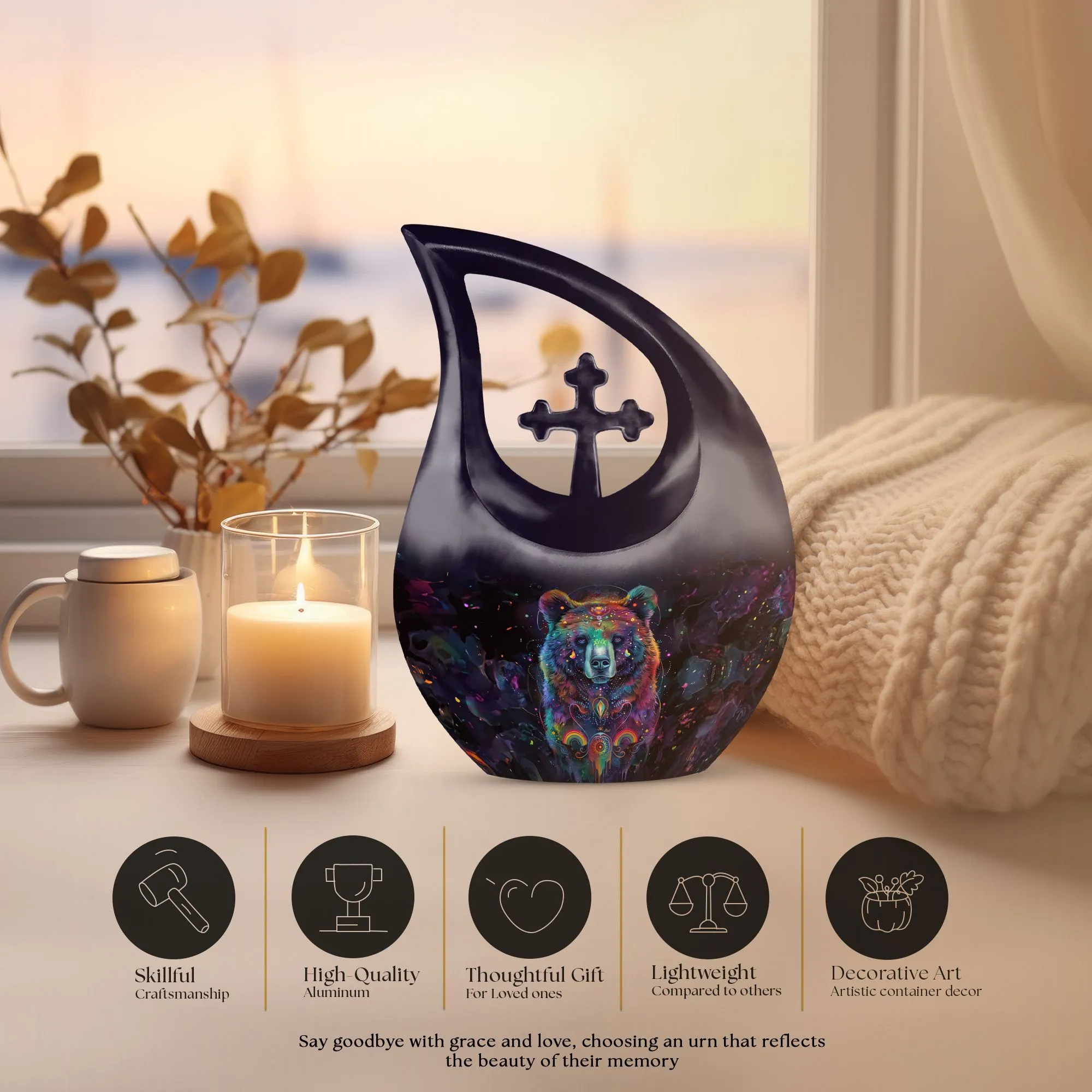 Bear Themed Custom Urn: Personalized Human Ash Remembrance Urn
