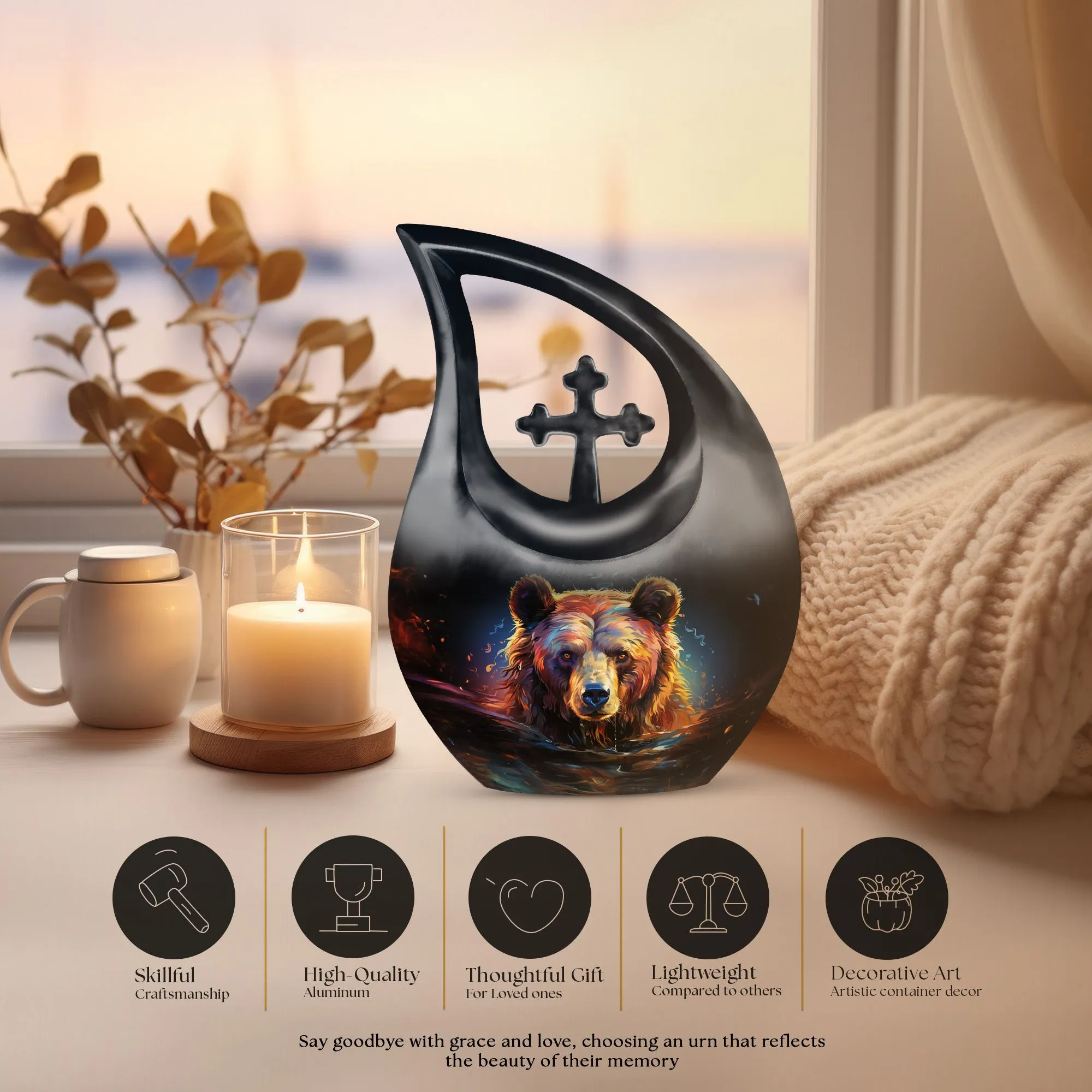Bear Urn : Extra Large Metal Cremation Memorial Urn For Ashes
