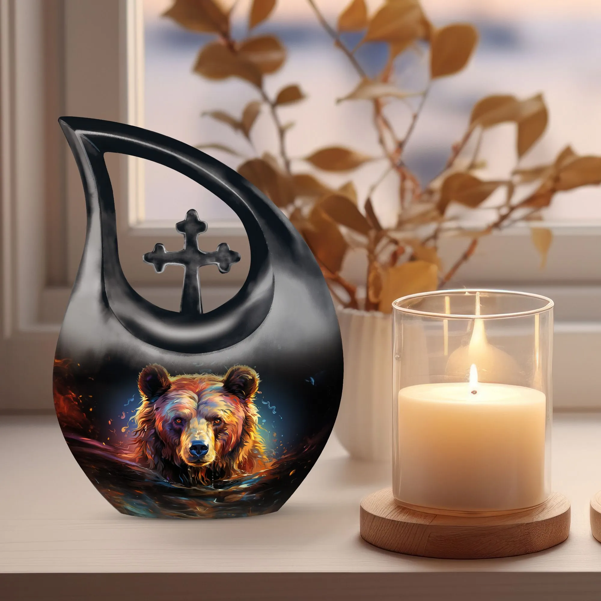 Bear Urn : Extra Large Metal Cremation Memorial Urn For Ashes