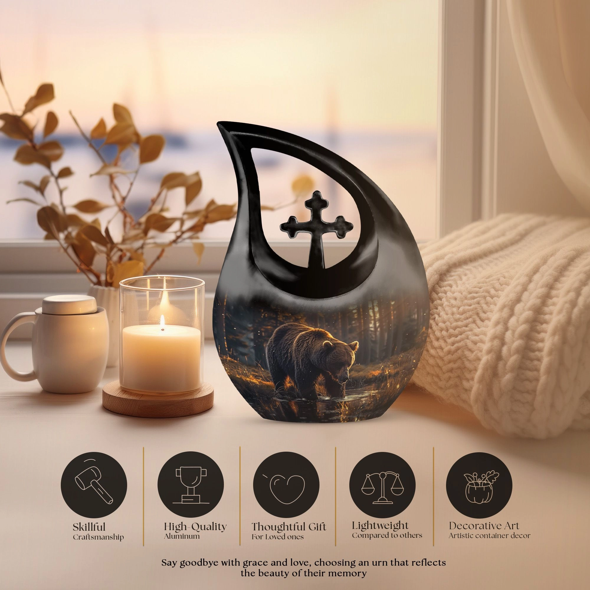Bear Urn : Extra Large Metal Cremation Memorial Urn For Ashes