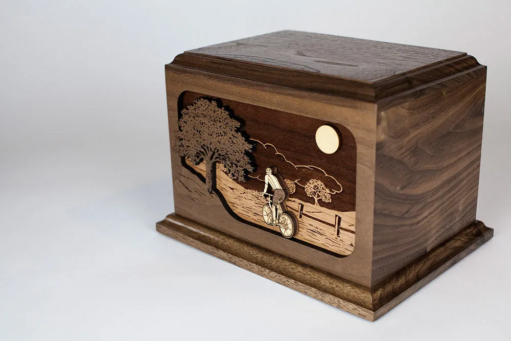 Bicycle Road Home Wood Cremation Urn