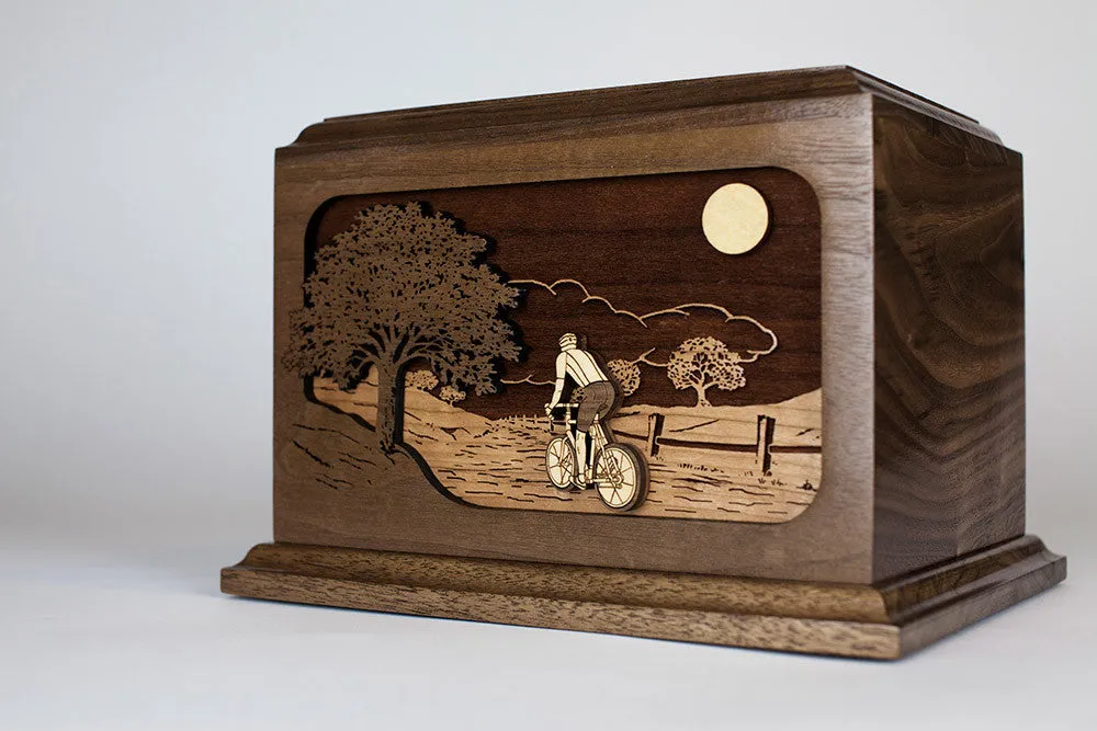 Bicycle Road Home Wood Cremation Urn