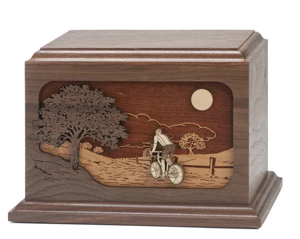 Bicycle Road Home Wood Cremation Urn