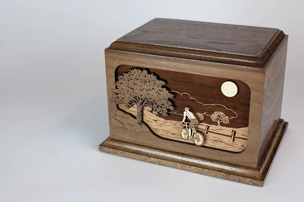 Bicycle Road Home Wood Cremation Urn