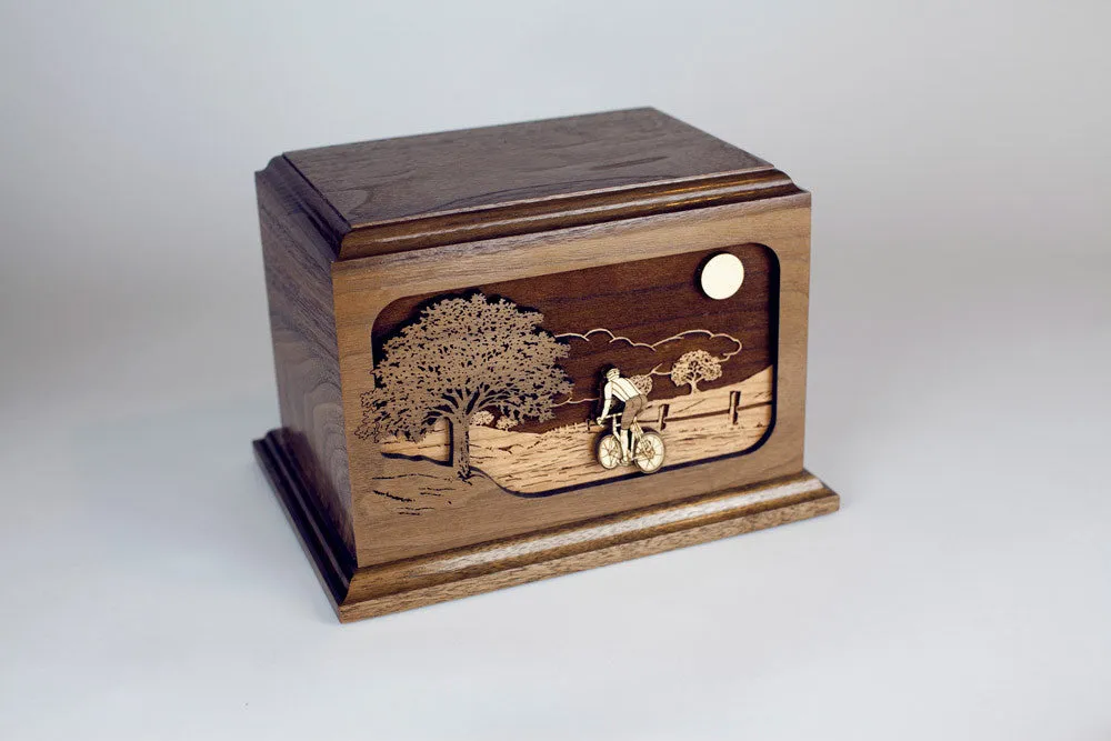 Bicycle Road Home Wood Cremation Urn