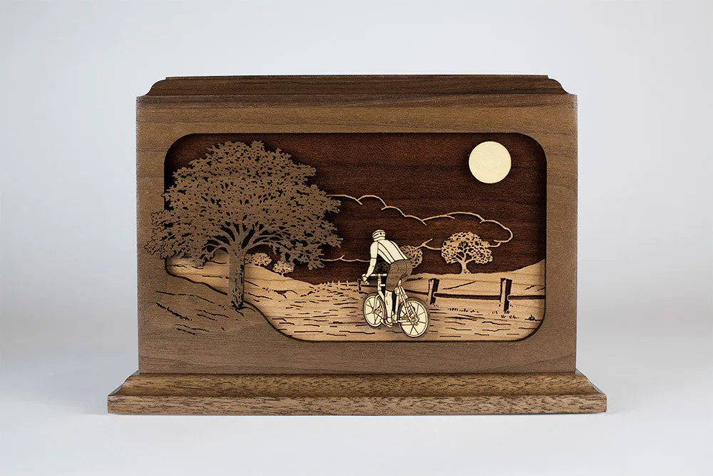 Bicycle Road Home Wood Cremation Urn