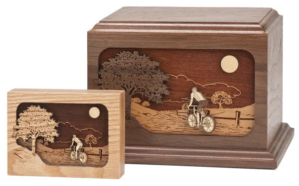 Bicycle Road Home Wood Cremation Urn