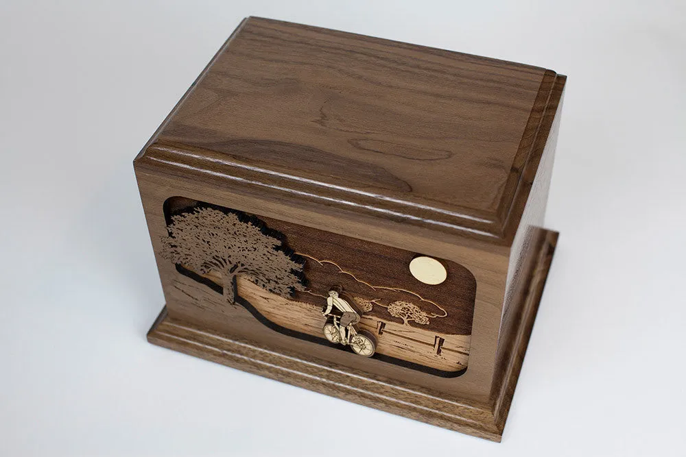 Bicycle Road Home Wood Cremation Urn