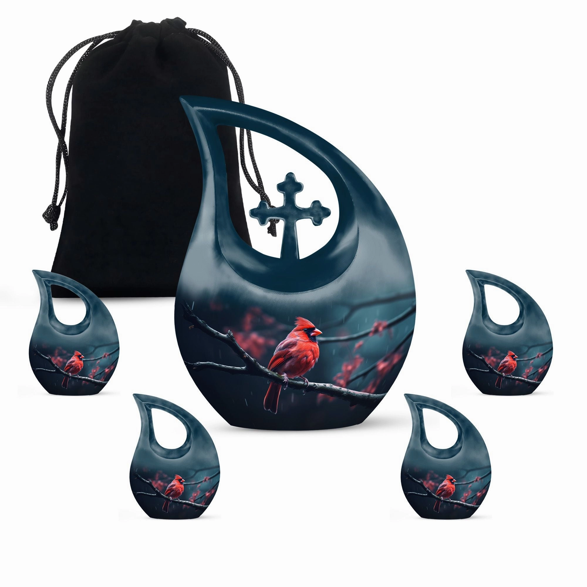 Bird Urn: Elegant memorial urn in the theme of a cardinal avian