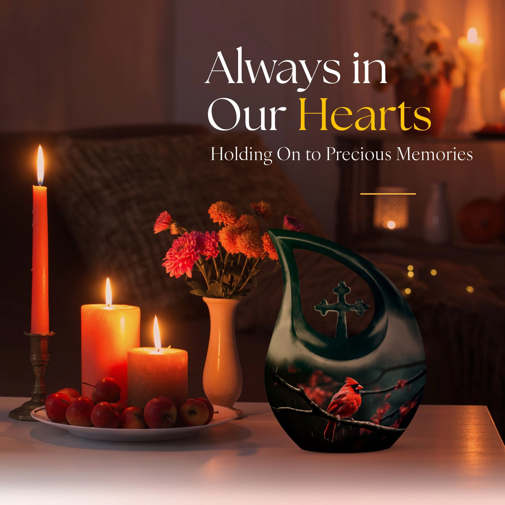 Bird Urn: Elegant memorial urn in the theme of a cardinal avian