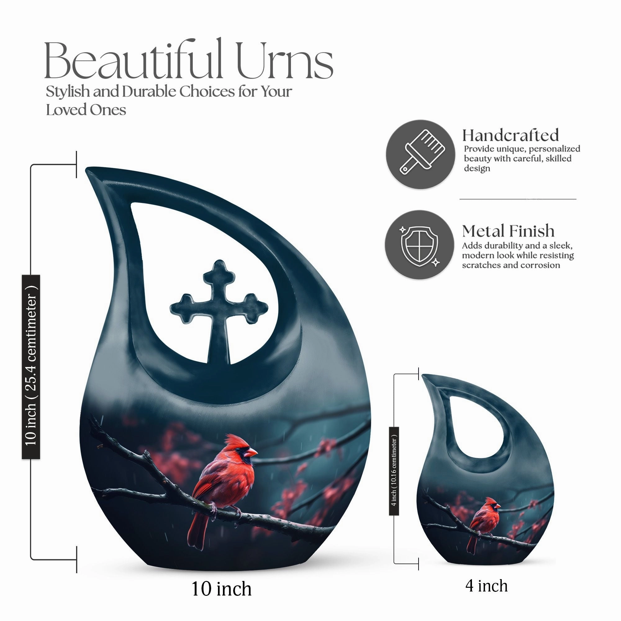 Bird Urn: Elegant memorial urn in the theme of a cardinal avian