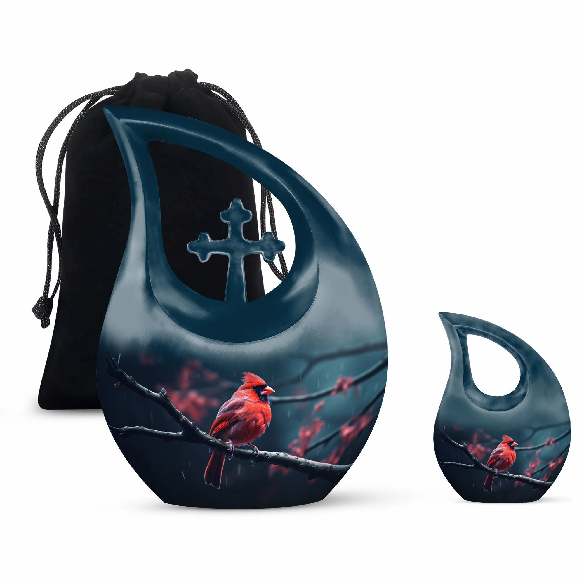 Bird Urn: Elegant memorial urn in the theme of a cardinal avian