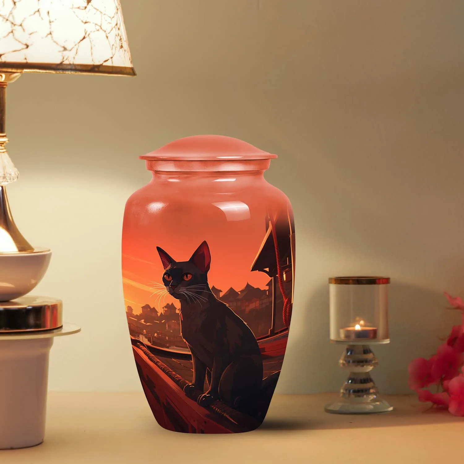 Black Cat Pet Cremation Urn for Ashes Memorial Urn