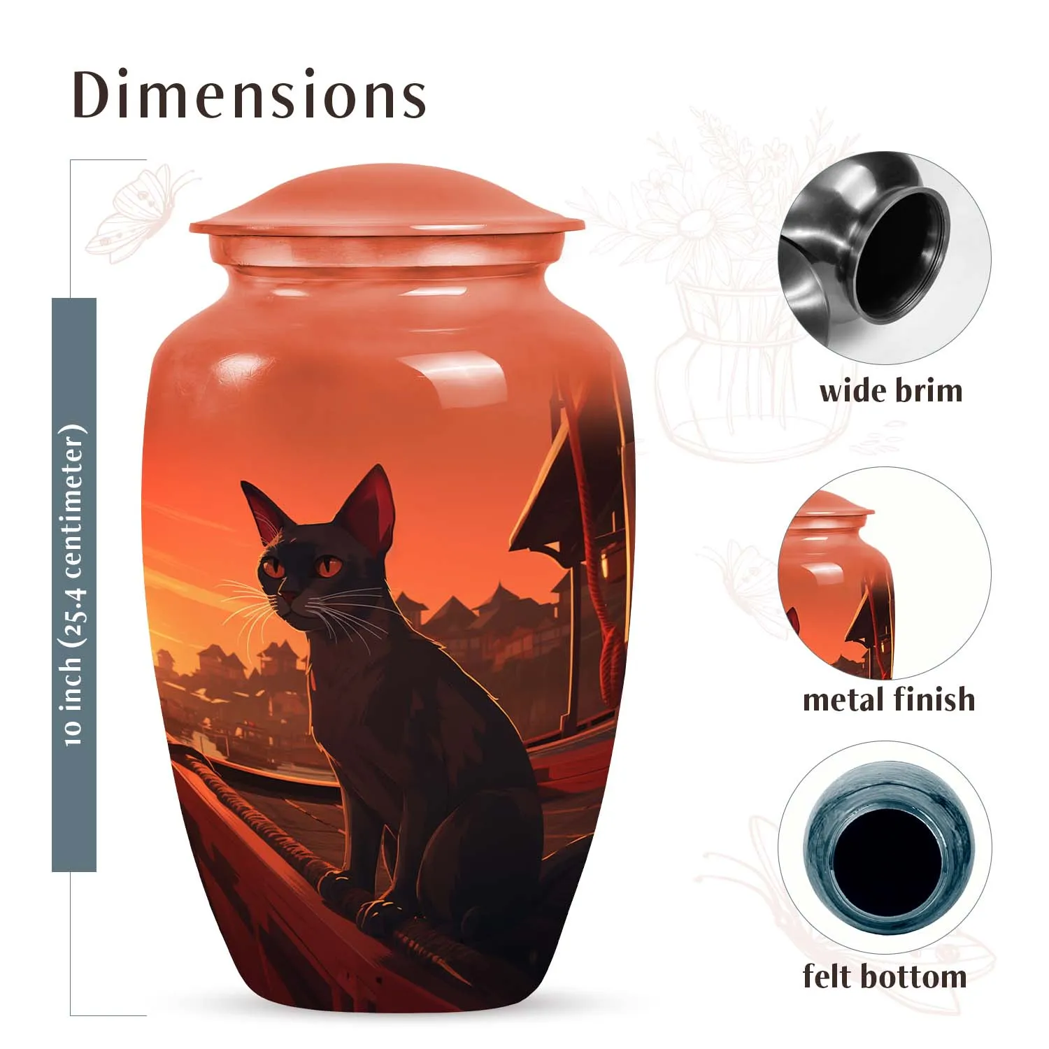 Black Cat Pet Cremation Urn for Ashes Memorial Urn