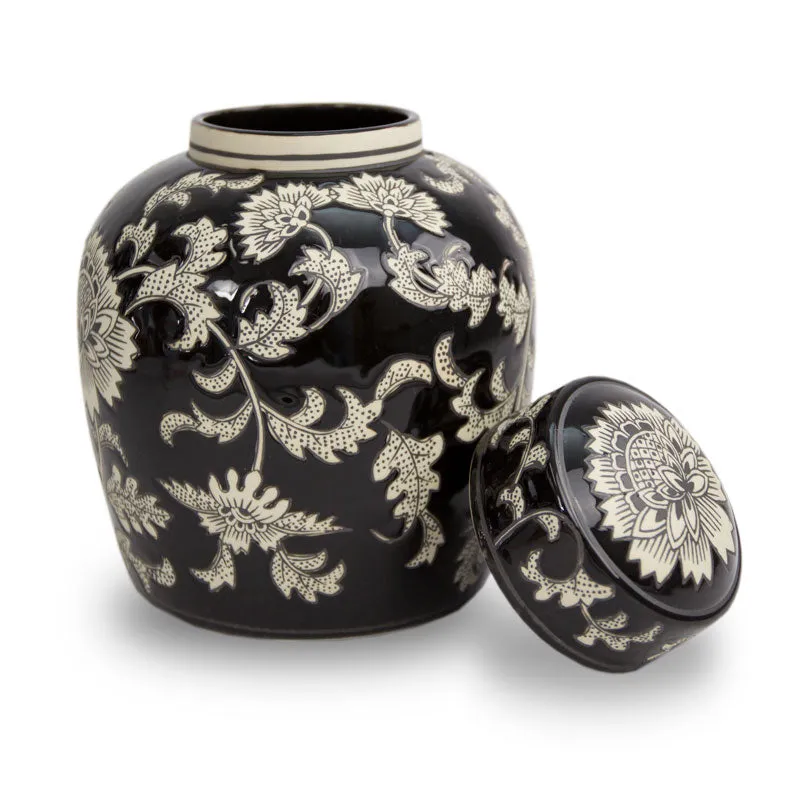 Black Lotus Ceramic Cremation Urn In Large