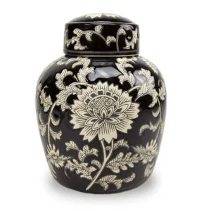 Black Lotus Ceramic Cremation Urn In Large