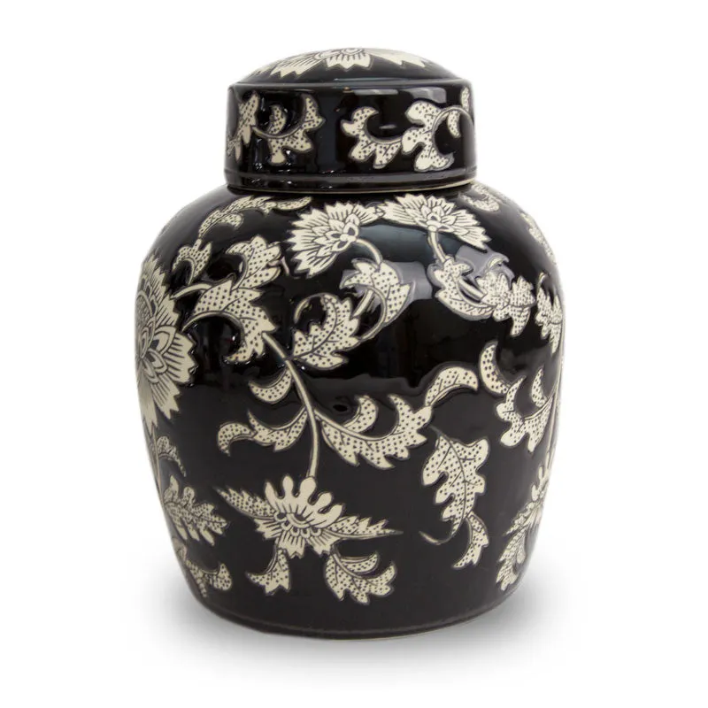Black Lotus Ceramic Cremation Urn In Large