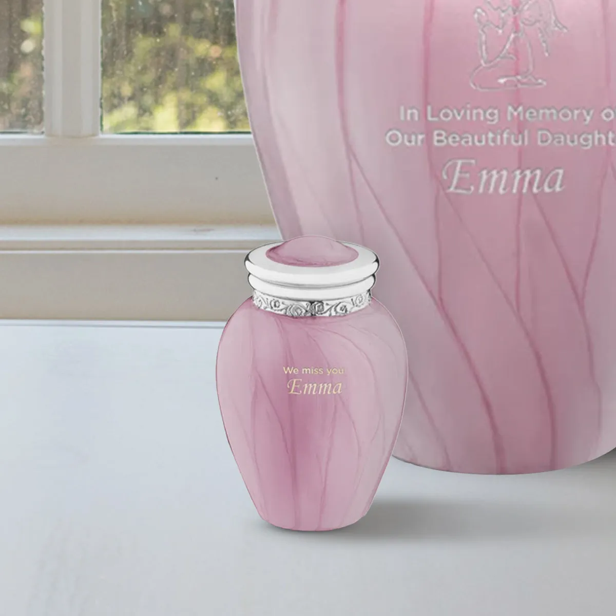 Blessing Keepsake Urn Pearl Pink & Polished Silver