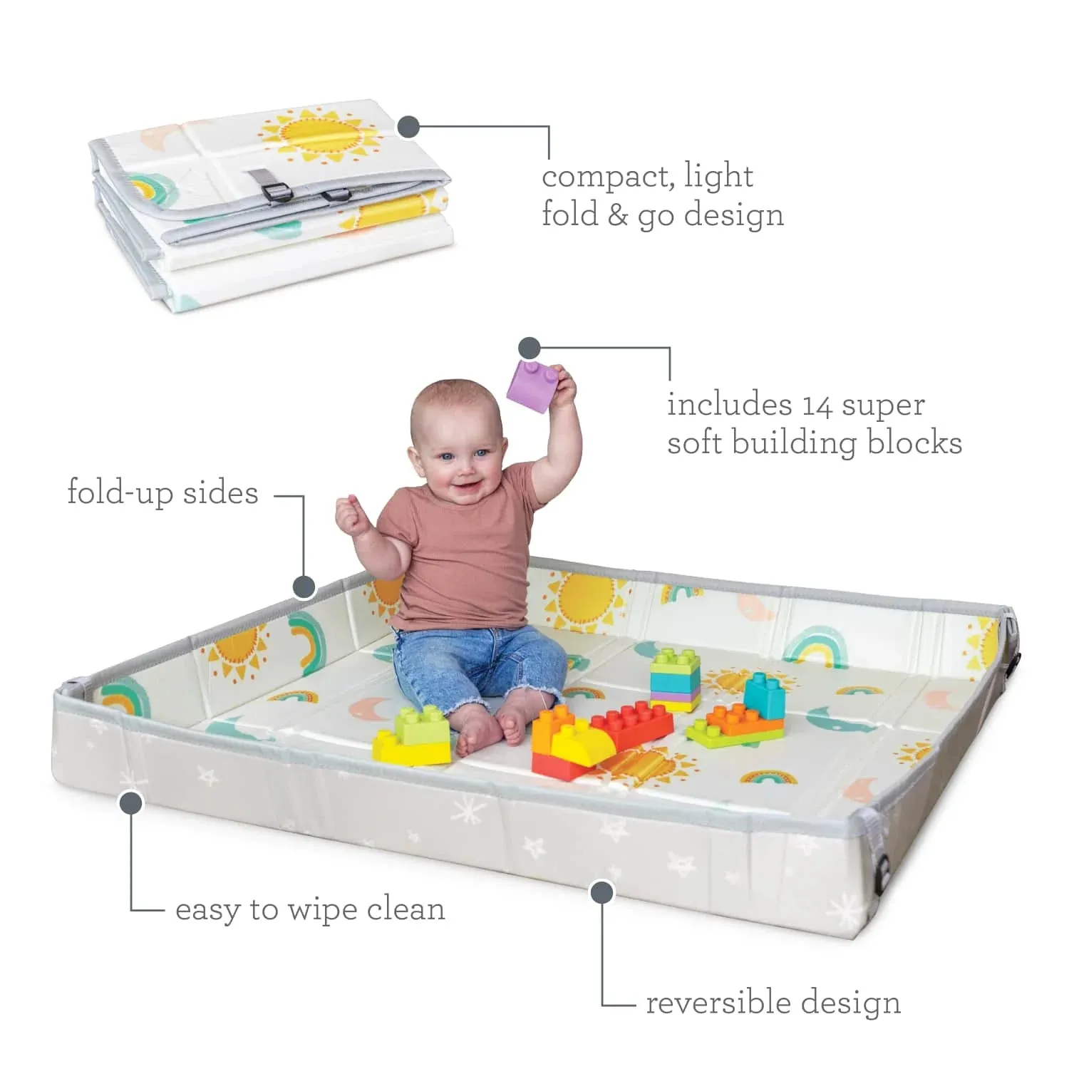 Blue Box 213068-00 Infantino 45" Foldable Foam Playmat and 14-Piece Soft Building Blocks 6-12 Months Multicolor