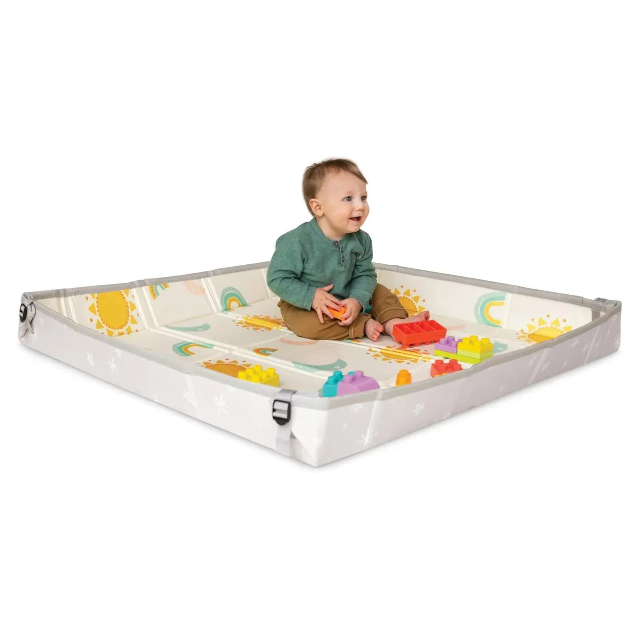 Blue Box 213068-00 Infantino 45" Foldable Foam Playmat and 14-Piece Soft Building Blocks 6-12 Months Multicolor